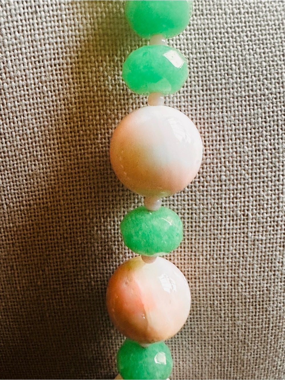 Green Jade and Pale Pink AngelSkin Coral Beaded Necklace - Women Jewelry - Picture 10 of 13